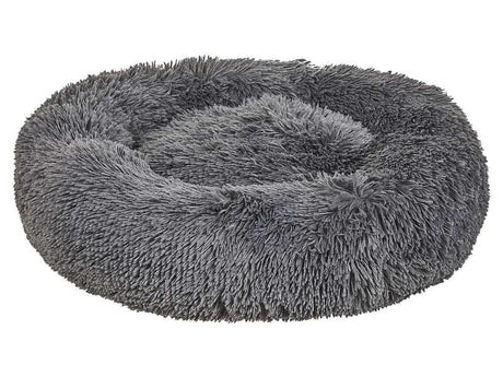 Pet Bed Dark Grey Polyester 60 x 60 cm Round Dog Cat Soft Plushy Furry Cuddler Cushion Living Room Bedroom Beliani