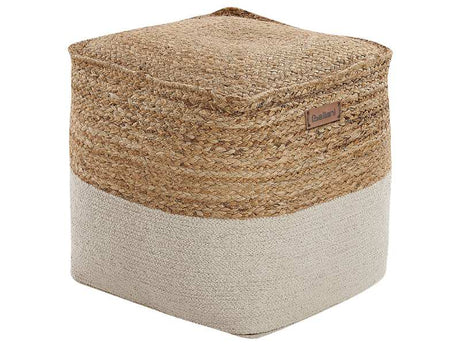 Pouf Ottoman Beige Jute EPS Beads Filling Square 44 x 44 cm Boho Style Beliani