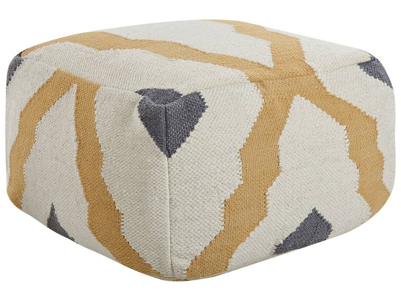 Pouffe Beige and Yellow Wool Knitted Boho Rustic Beliani