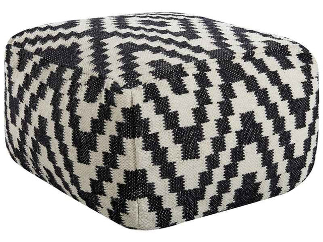 Pouffe Ottoman Black and White Wool EPS Beads Filling Square 56 x 56 cm Modern Style Beliani