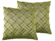 Set of 2 Cushions Green Velvet 45 x 45 cm Scatter Throw Pillow Decorative Weave Pattern Beliani