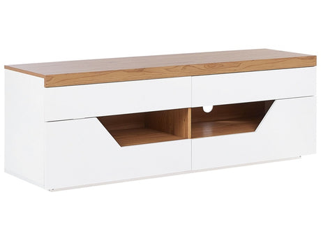 TV Stand White with Light Wood MDF 4 Drawers 2 Shelves Cable Management TV Unit Scandi Style Beliani