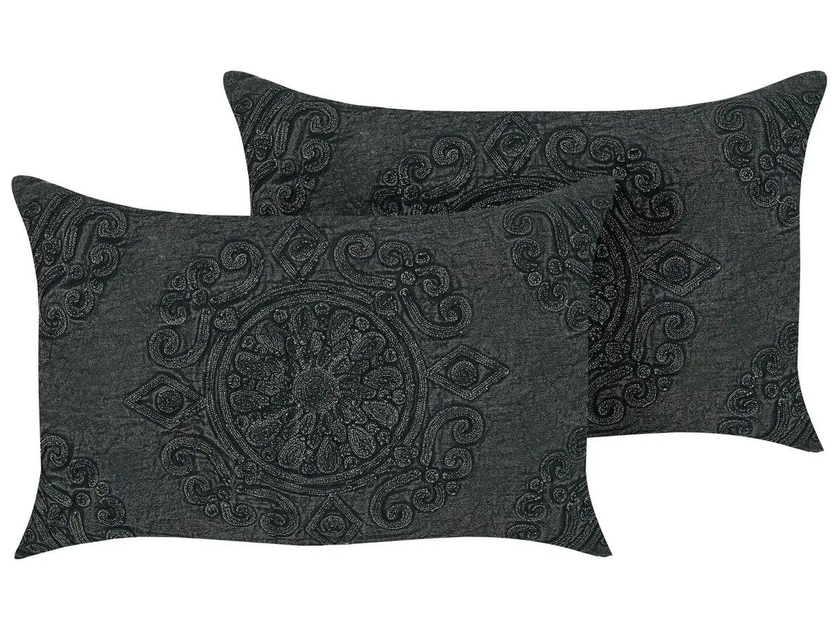 Set of 2 Decorative Cushions Grey Cotton Mandala Pattern 30 x 50 cm Oriental Vintage Decor Accessories Beliani