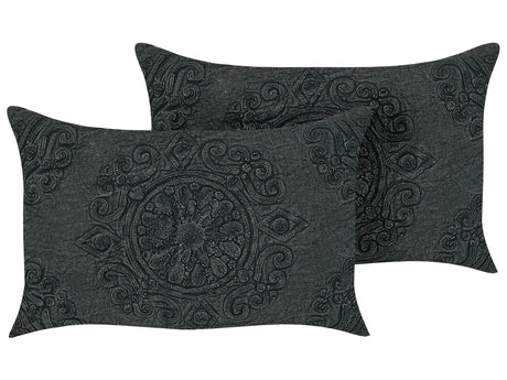 Set of 2 Decorative Cushions Grey Cotton Mandala Pattern 30 x 50 cm Oriental Vintage Decor Accessories Beliani