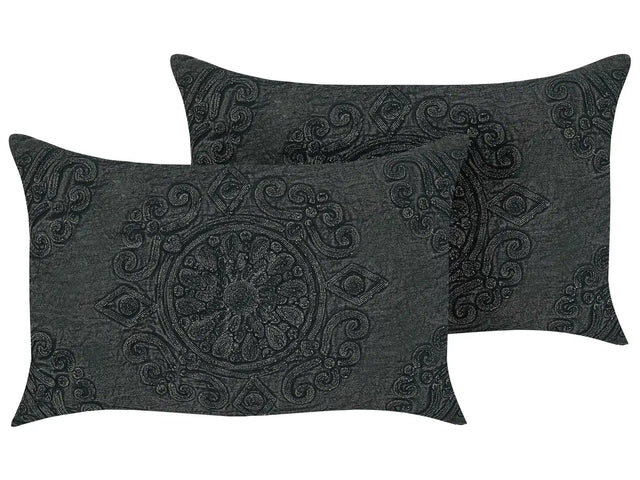 Set of 2 Decorative Cushions Grey Cotton Mandala Pattern 30 x 50 cm Oriental Vintage Decor Accessories Beliani