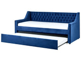 Trundle Bed Frame Blue Velvet EU Single Size 3ft Slatted Frame Buttoned Glam Beliani
