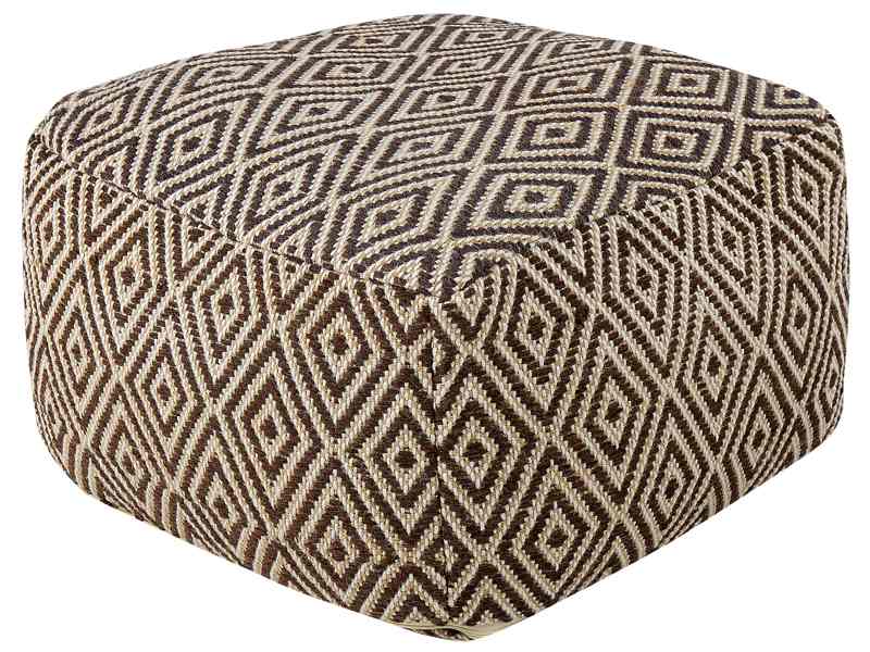 Pouffe Black and White Wool Geometruc Pattern Square Boho Modern Footstool Upholstered Seat Beliani