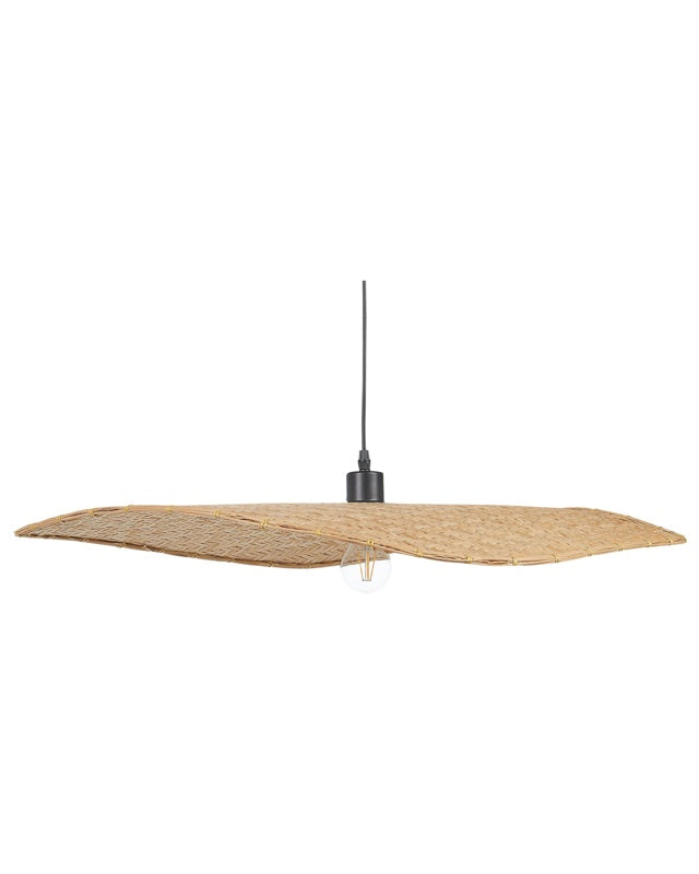 Pendant Lamp Light Wood Bamboo Natural Hand Woven Shade Ceiling Decor Light Boho Style Beliani