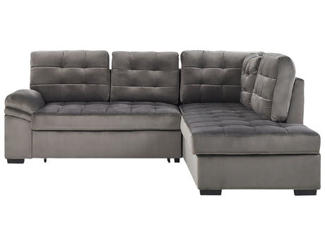 Corner Sofa Bed Grey Velvet Tufted Upholstery Left Hand Sleeper Sofa with Storage Beliani