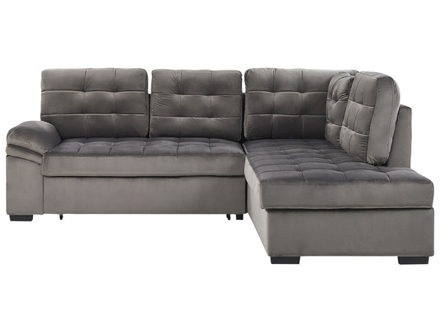 Corner Sofa Bed Grey Velvet Tufted Upholstery Left Hand Sleeper Sofa with Storage Beliani