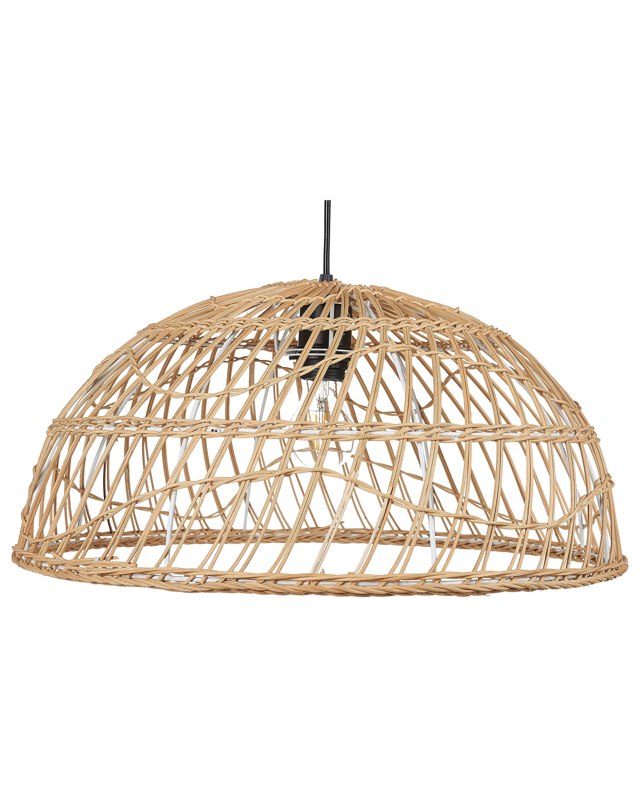 Pendant Lamp Natural Beige Rattan Open Work Shade Black Cord Boho Lightning Hanging Light Beliani