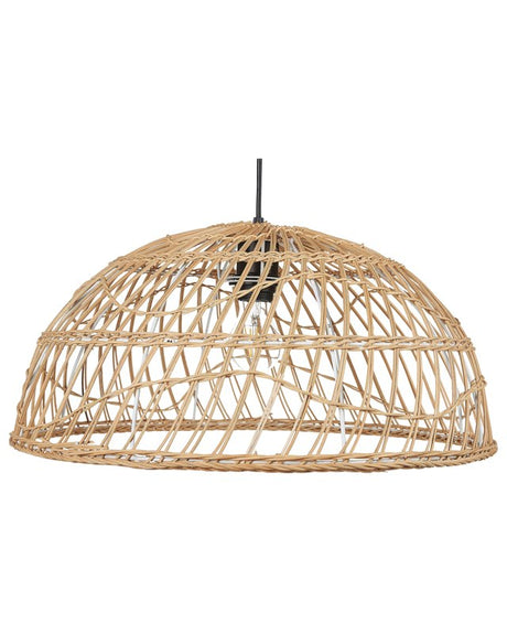 Pendant Lamp Natural Beige Rattan Open Work Shade Black Cord Boho Lightning Hanging Light Beliani