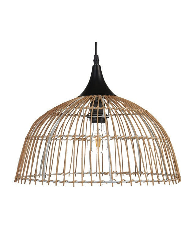 Pendant Lamp Natural Beige Rattan Open Work Shade Black Cord Boho Lightning Hanging Light Beliani