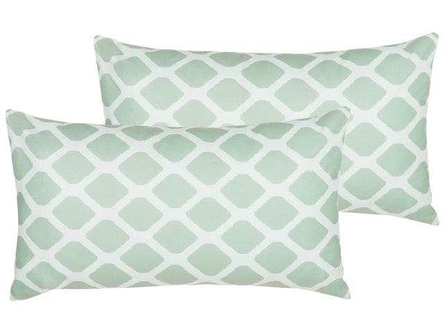 Set of 2 Outdoor Cushions Mint Green and White 40 x 70 cm Geometric Diamond Pattern Garden Pillows Indoor Outdoor Beliani