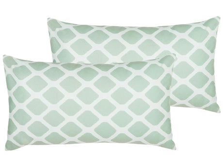 Set of 2 Outdoor Cushions Mint Green and White 40 x 70 cm Geometric Diamond Pattern Garden Pillows Indoor Outdoor Beliani