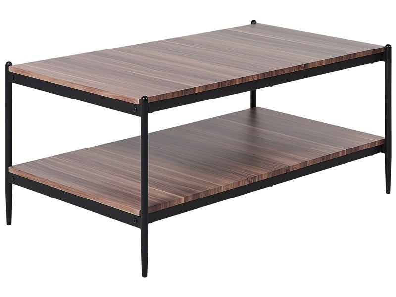 Coffee Table Dark Wood Black MDF Metal 100 x 52 x 45 cm Modern Industrial 2-Tier  Beliani