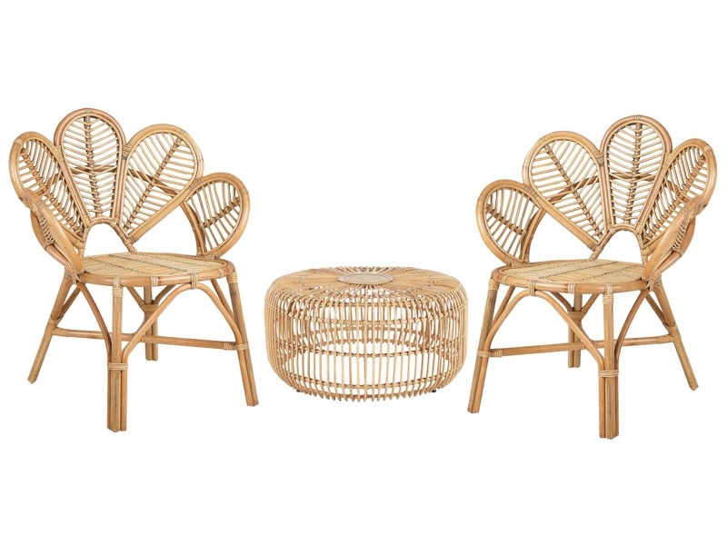 Bistro Set Natural Rattan 74 x 61 x 88 cm 2 Chairs 1 Coffee Table Outdoor Indoor Boho Rustic Beliani