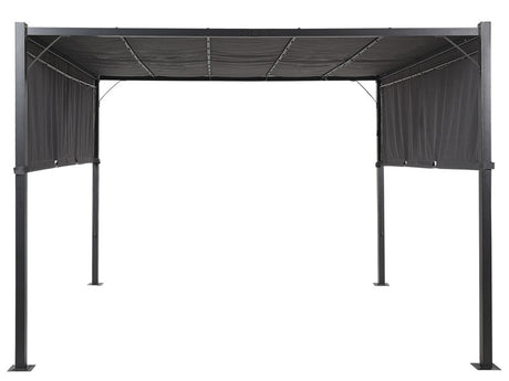 Pergola Grey Polyester Steel 310 x 310 cm Fabric Shade Metal Frame Solar LED Lights Garden Pavilion Beliani