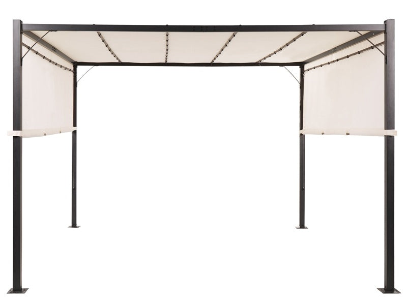 Pergola Beige Polyester Steel 310 x 310 cm Fabric Shade Metal Frame Solar LED Lights Garden Pavilion Beliani