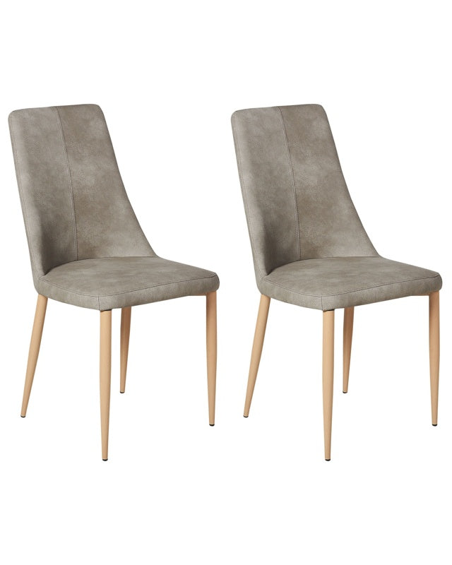 Set of 2 Dining Chairs Light Grey Faux Leather Upholstery Steel Legs Seat High Back Modern Design Beliani