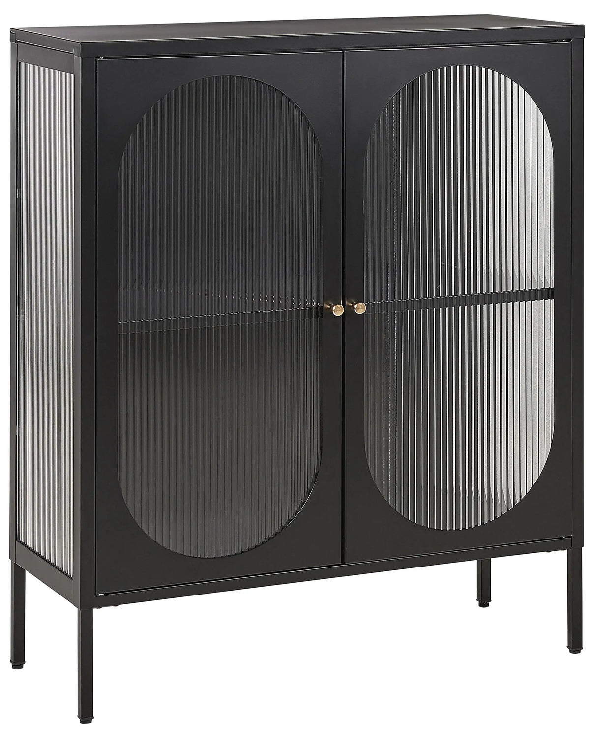 Office Cabinet Black Steel 90 x 35 x 111 cm Metal 2 Doors Glass Front and Sides Display  Beliani