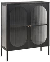 Office Cabinet Black Steel 90 x 35 x 111 cm Metal 2 Doors Glass Front and Sides Display  Beliani