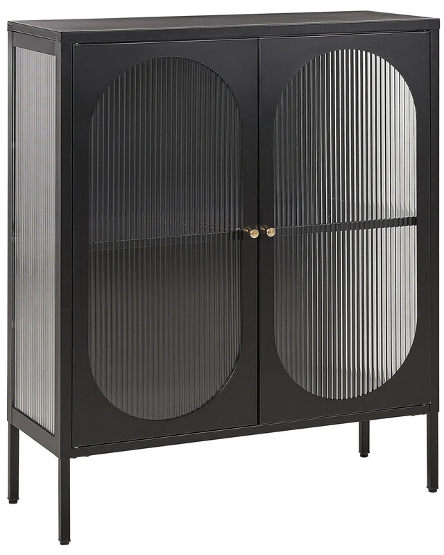 Office Cabinet Black Steel 90 x 35 x 111 cm Metal 2 Doors Glass Front and Sides Display  Beliani