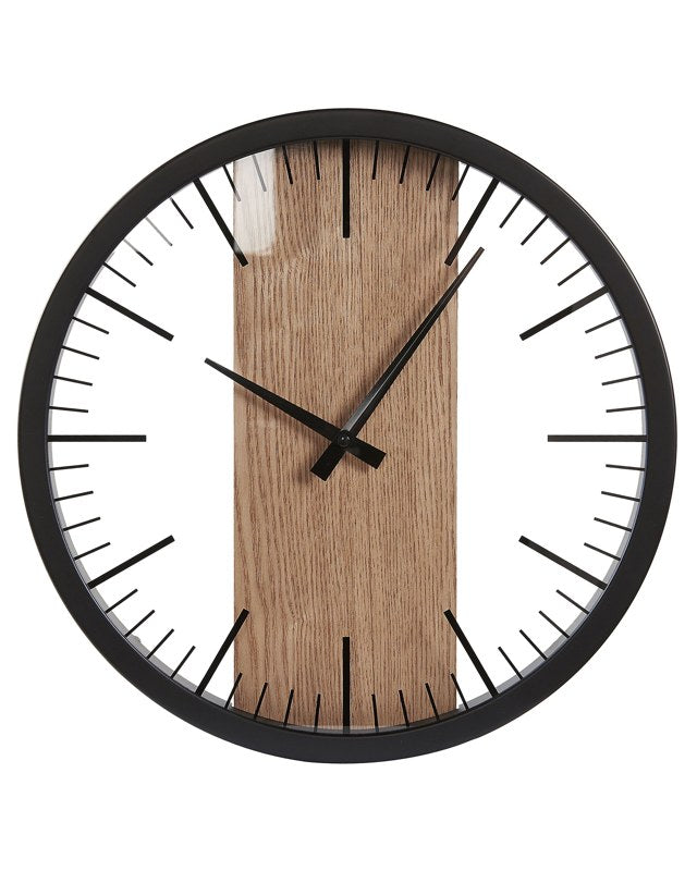 Wall Clock Black Synthetic Material Wood ø 38 cm Modern Design without Numbers Living Room Hanging Decor Beliani