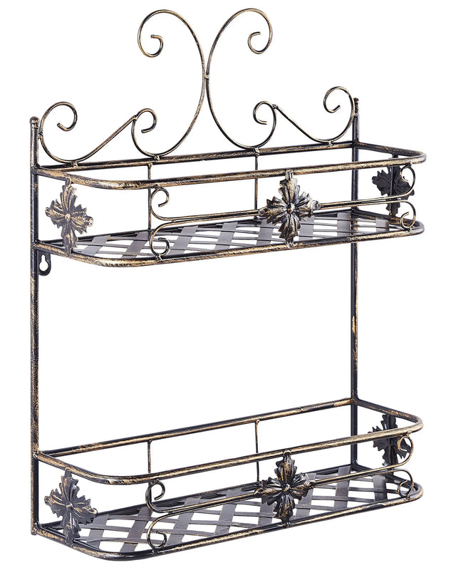 Bathroom Wall Shelf Black Metal 52 x 42 cm Distressed Effect Floating Single Shelf Vintage Style Beliani