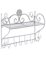 Bathroom Wall Shelf Grey Metal 42 x 47 cm Distressed Effect Floating Single Shelf with Hooks Vintage Style Beliani