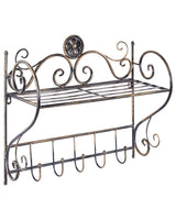 Bathroom Wall Shelf Black Metal 42 x 47 cm Distressed Effect Floating Single Shelf with Hooks Vintage Style Beliani