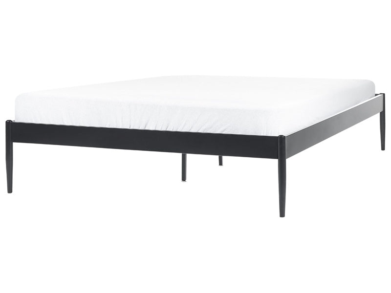 Bed Frame Black Metal 160 x 200 cm EU King Size 5ft3 Plywood Slats Industrial Minimalist Beliani