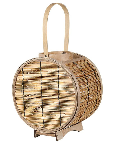 Lantern Natural Rattan 30 cm with Glass Candle Holder Boho Style Accessory Decoration Indoor Beliani