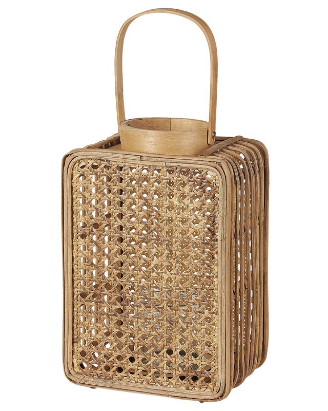 Lantern Natural PE Rattan 28 cm with Glass Candle Holder Accessory Decoration Boho Style Indoor Beliani