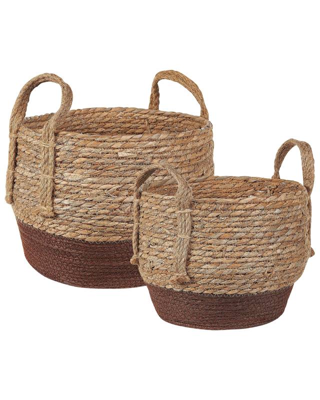 Set of 2 Plant Baskets Natural Seagrass Planter Pots Indoor Use Boho Style Beliani