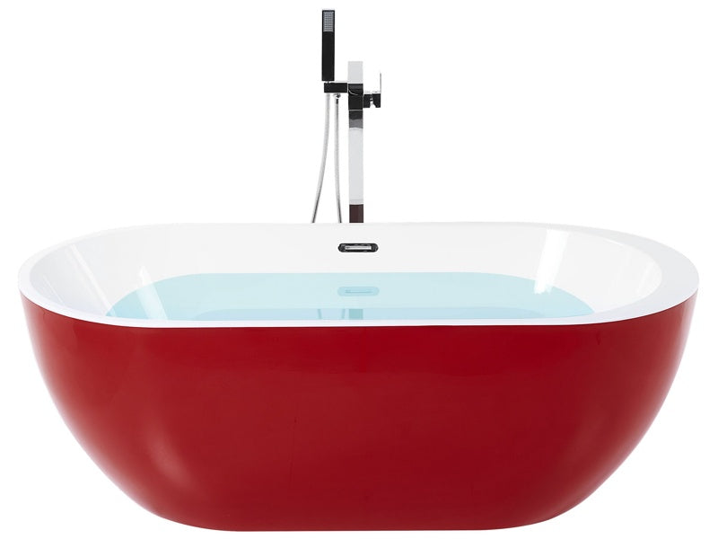 Freestanding Bath Tub Acrylic Red Oval 160 x 75 cm Overflow System Modern Beliani