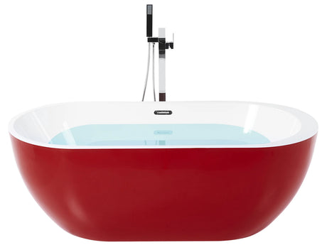 Freestanding Bath Tub Acrylic Red Oval 160 x 75 cm Overflow System Modern Beliani