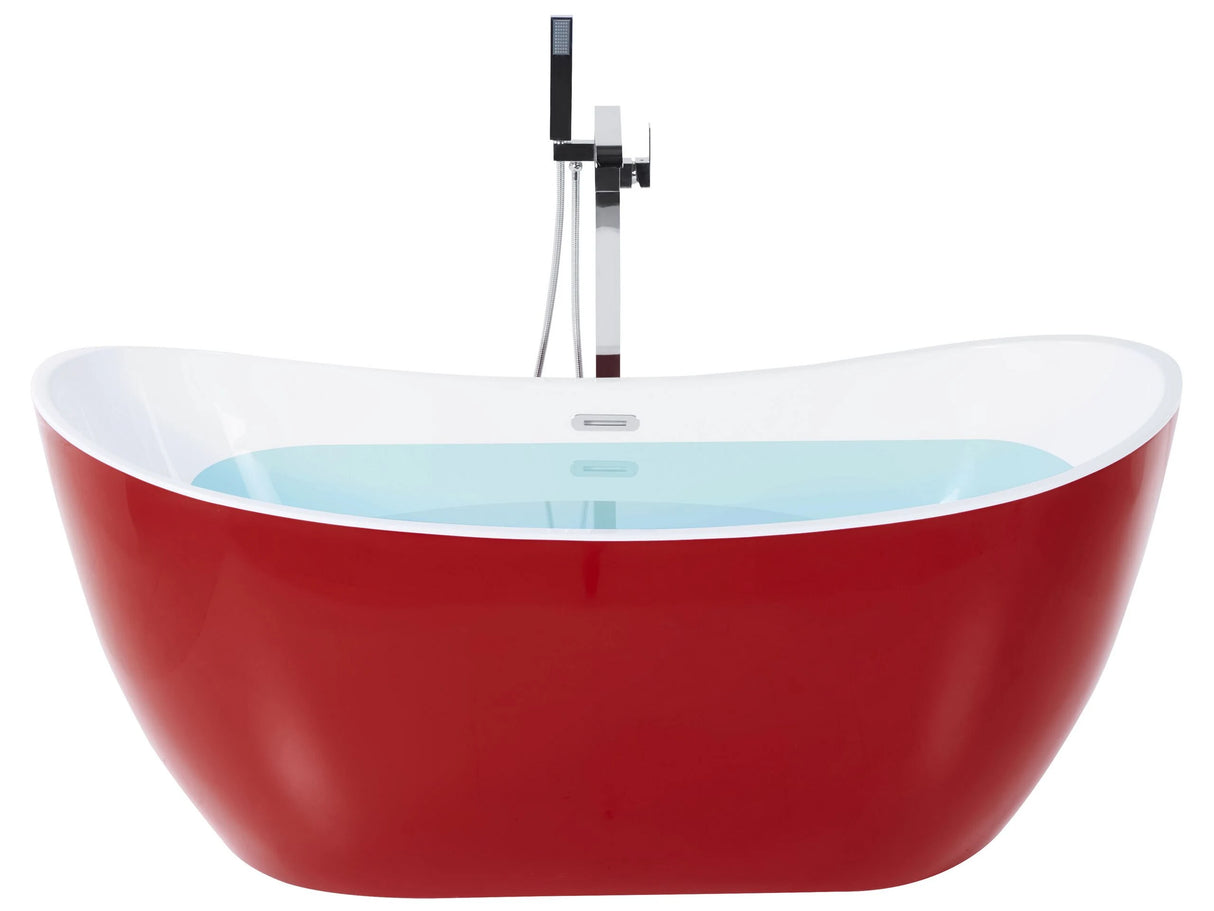 Bath Red with Silver Sanitary Acrylic Single 160 x 76 cm Freestanding Modern Beliani