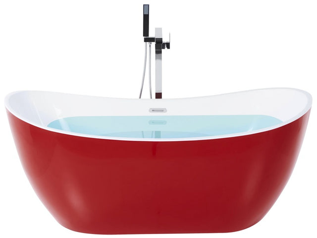 Bath Red with Silver Sanitary Acrylic Single 170 x 77 cm Freestanding Modern Beliani