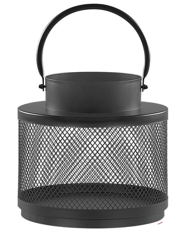 Lantern Black Iron H 24 cm Pillar Candle Holder Handle Minimalistic Industrial Decoration Accent Piece Beliani