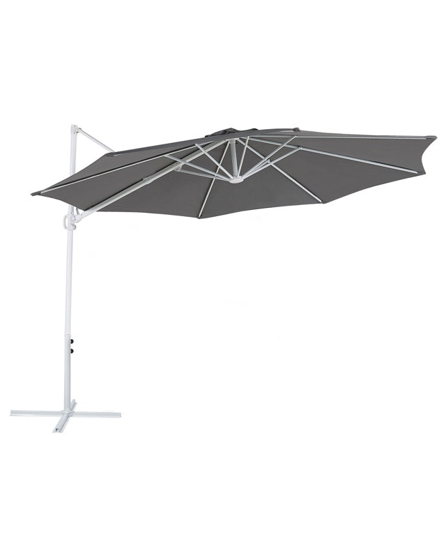 Garden Sun Parasol Dark Grey White Pole Fabric 295 cm Swivel Weather UV Resistant Beliani