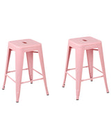 Set of 2 Bar Stools Pink Steel 60 cm Stackable Counter Height Industrial Beliani