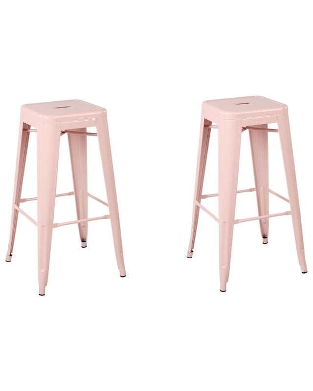 Set of 2 Bar Stools Baby Pink Steel 76 cm Stackable Counter Height Industrial Beliani