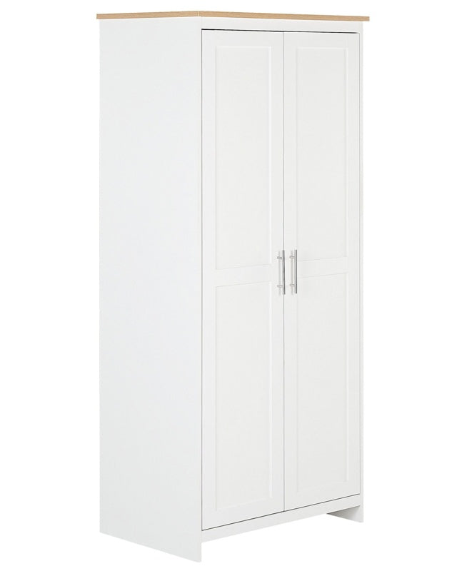 Wardrobe White Particle Board 79 x 52 x 180 cm Scandinavian Hinged Doors Shelves Clothes Rail Bedroom Storage Beliani