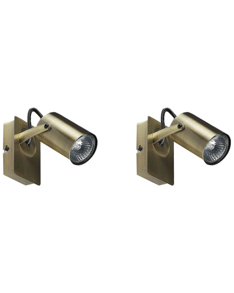 Set of 2 Wall Lamps Brass Metal Adjustable Arm Industrial Beliani