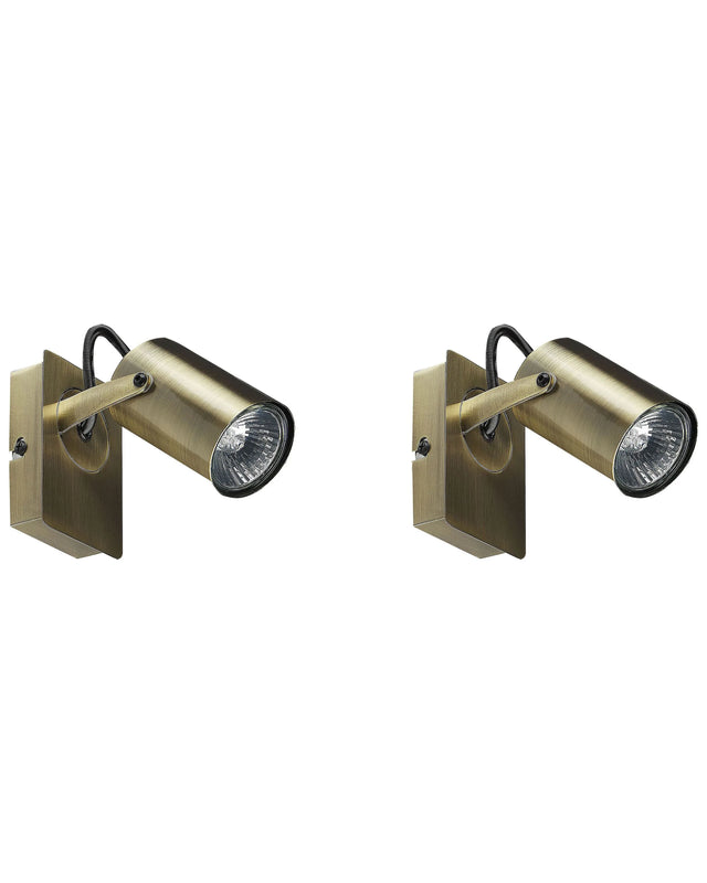 Set of 2 Wall Lamps Brass Metal Adjustable Arm Industrial Beliani