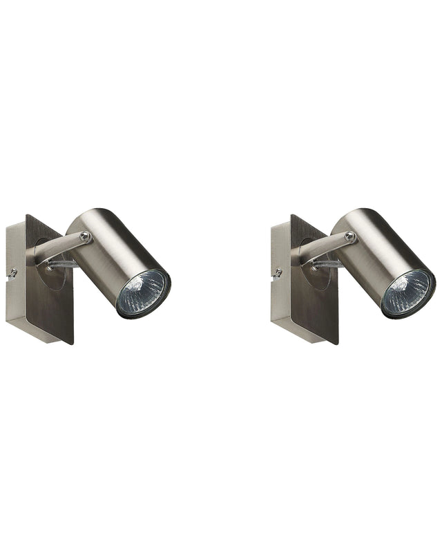Set of 2 Wall Lamps Silver Metal Adjustable Arm Industrial Beliani