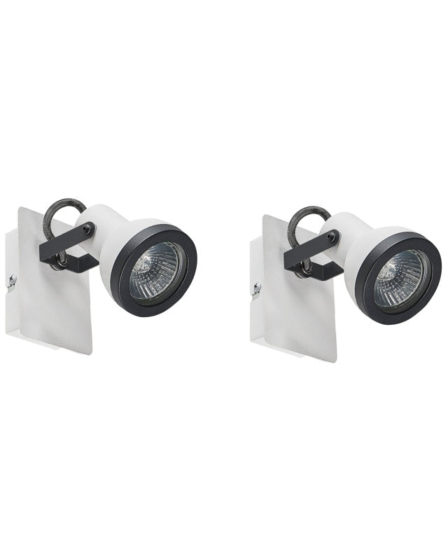 Set of 2 Wall Lamps White and Black Metal 1-Light Swing Arm Cone Shade Spotlight Design Beliani