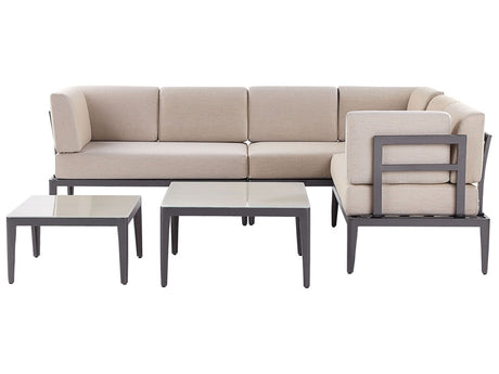 Garden Sofa Set Grey Aluminium Polyester 6 Seater Outdoor Patio Terrace 2 Coffee Tables Cushions Beliani