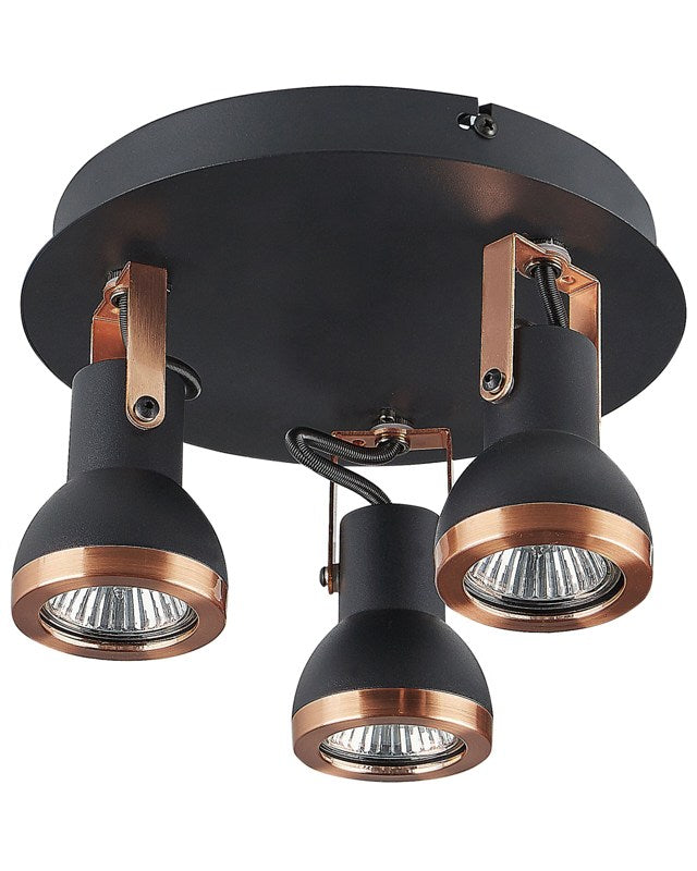 3 Light Ceiling Lamps Sort and Kobber Metal Swing Arm Cone Shade Spotlight Design Round Rail Beliani